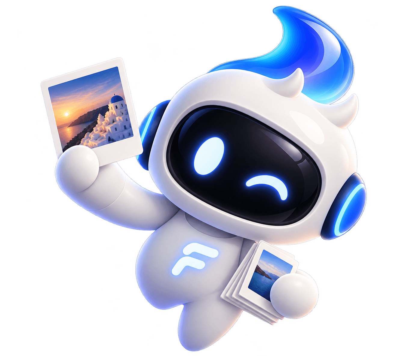 Filo, the Filopic mascot, holding freshly edited photos